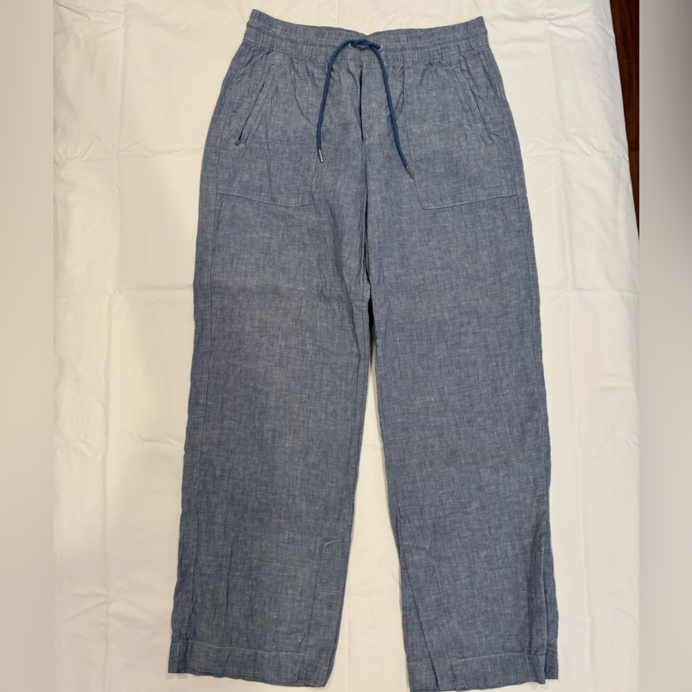 Athleta Wide Leg Linen-Blend Pants in Chambray Blue